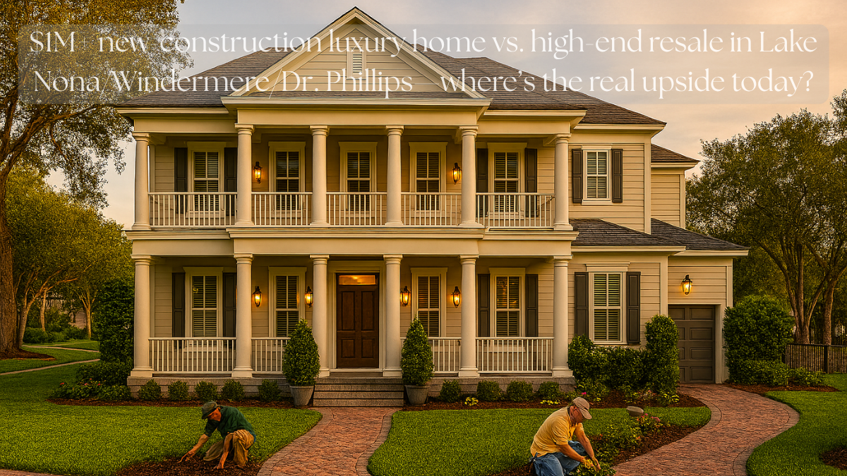 $1M+ new-construction luxury home vs. high-end resale in Lake Nona/Windermere/Dr. Phillips—where’s the real upside today?