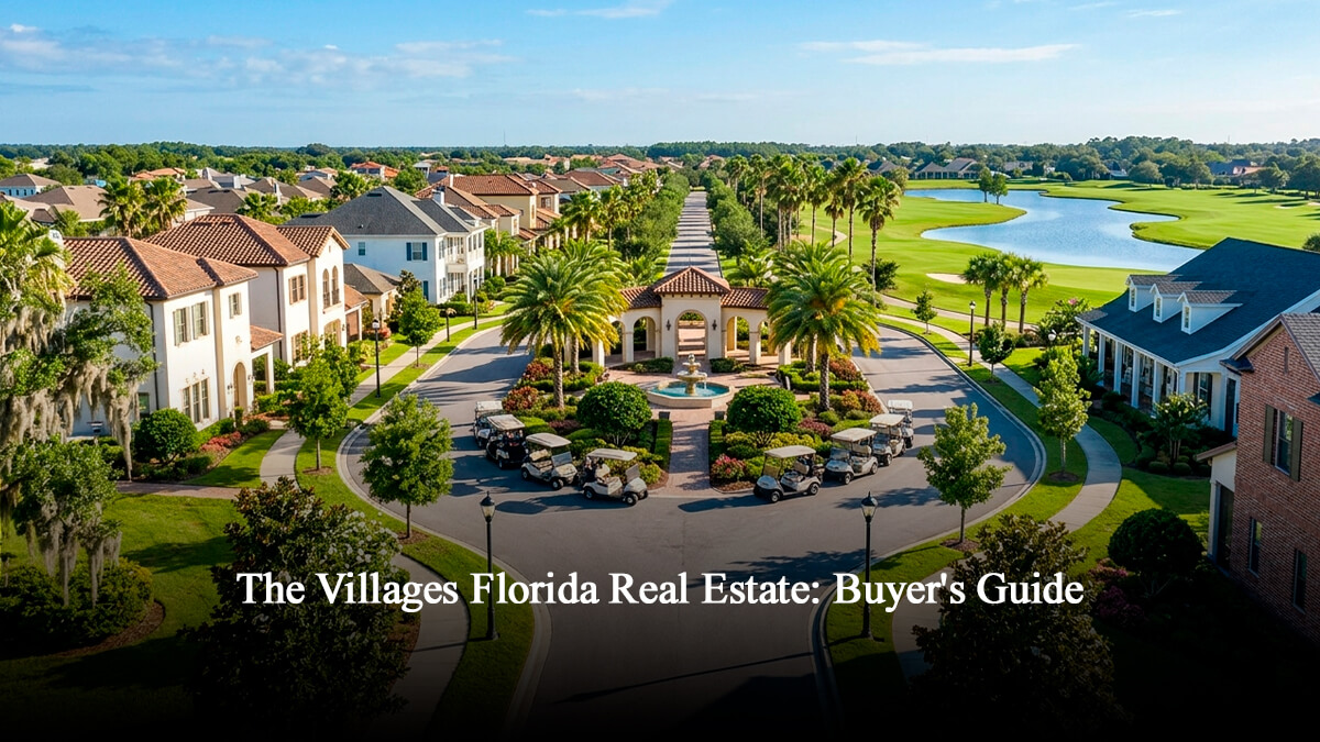 High-end move-in ready homes for sale in The Villages Florida real estate market featuring luxury community landscaping, golf carts, and scenic golf course lake views.