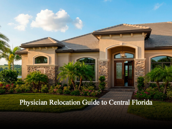 Luxury estate home in Windermere Central Florida with a paved driveway and tropical landscaping near a lake.