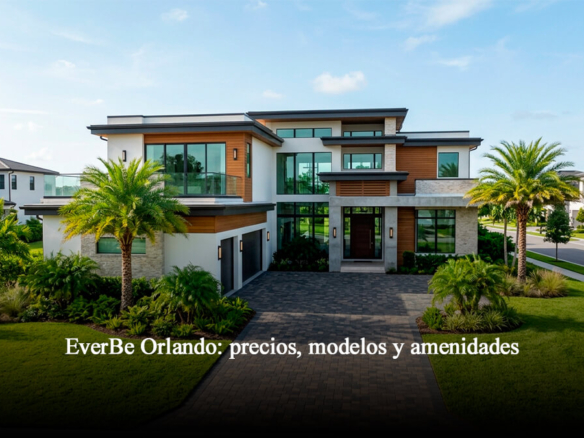 Fachada de casa moderna de lujo en preconstruccion dentro de la comunidad EverBe Orlando por Pulte Homes en Florida Central.