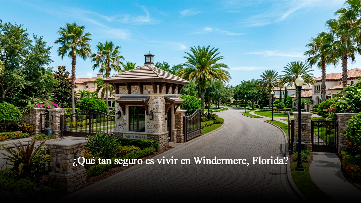 Entrada con garita de seguridad y control de acceso en una comunidad privada de lujo en Windermere Florida.