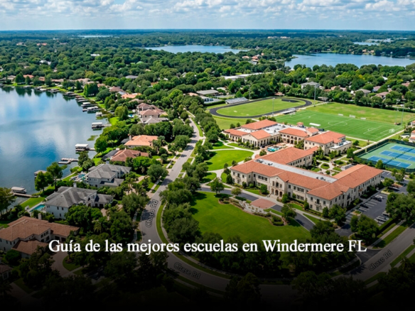 Vista aérea de campus educativo y comunidad residencial en Windermere Florida