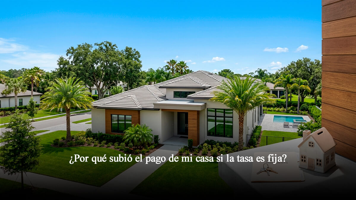 Exterior de casa moderna en Florida Central con documentos hipotecarios y llaves sobre repisa