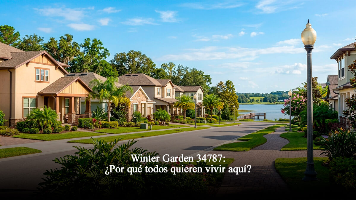 Comunidad residencial moderna en Winter Garden Florida zip code 34787 cerca del lago.