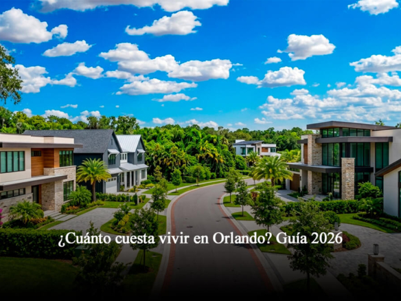 Calle residencial de lujo con casas modernas y paisajismo tropical en Orlando Florida Central