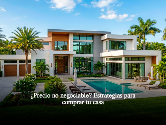 Fachada exterior de una casa moderna de lujo en Florida Central con piscina, áreas verdes y palmeras, ideal para compra inmobiliaria.