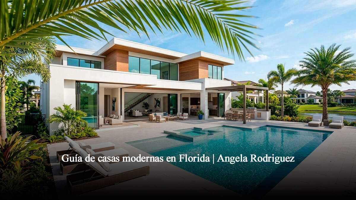 Casa moderna de lujo en Florida Central con piscina privada, amplios ventanales de cristal y arquitectura contemporánea diseñada por Angela Rodriguez.