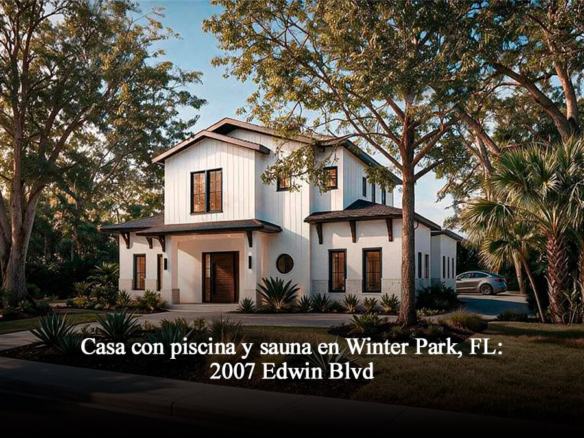 Casa moderna de nueva construcción en 2007 Edwin Blvd, Winter Park FL, con fachada blanca estilo farmhouse contemporáneo y garaje para 3 autos.